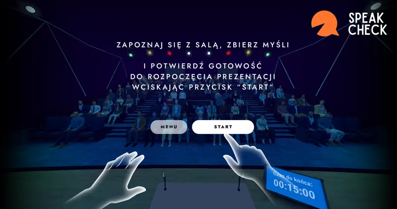 Ekran startowy: zapoznaj się z salą, zbierz myśli i naciśnij Start